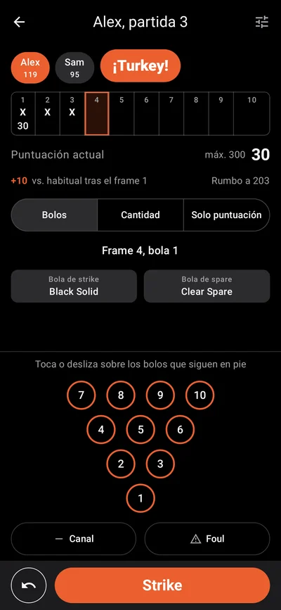 Pinfall en modo oscuro muestra ¡Turkey! tras tres strikes seguidos.