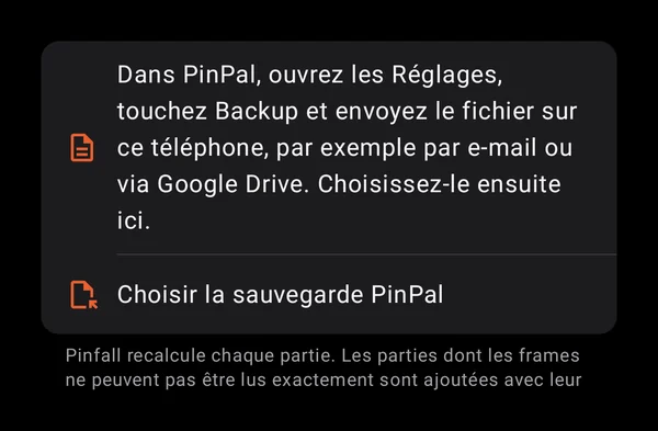 L'écran de Pinfall où vous le faites.